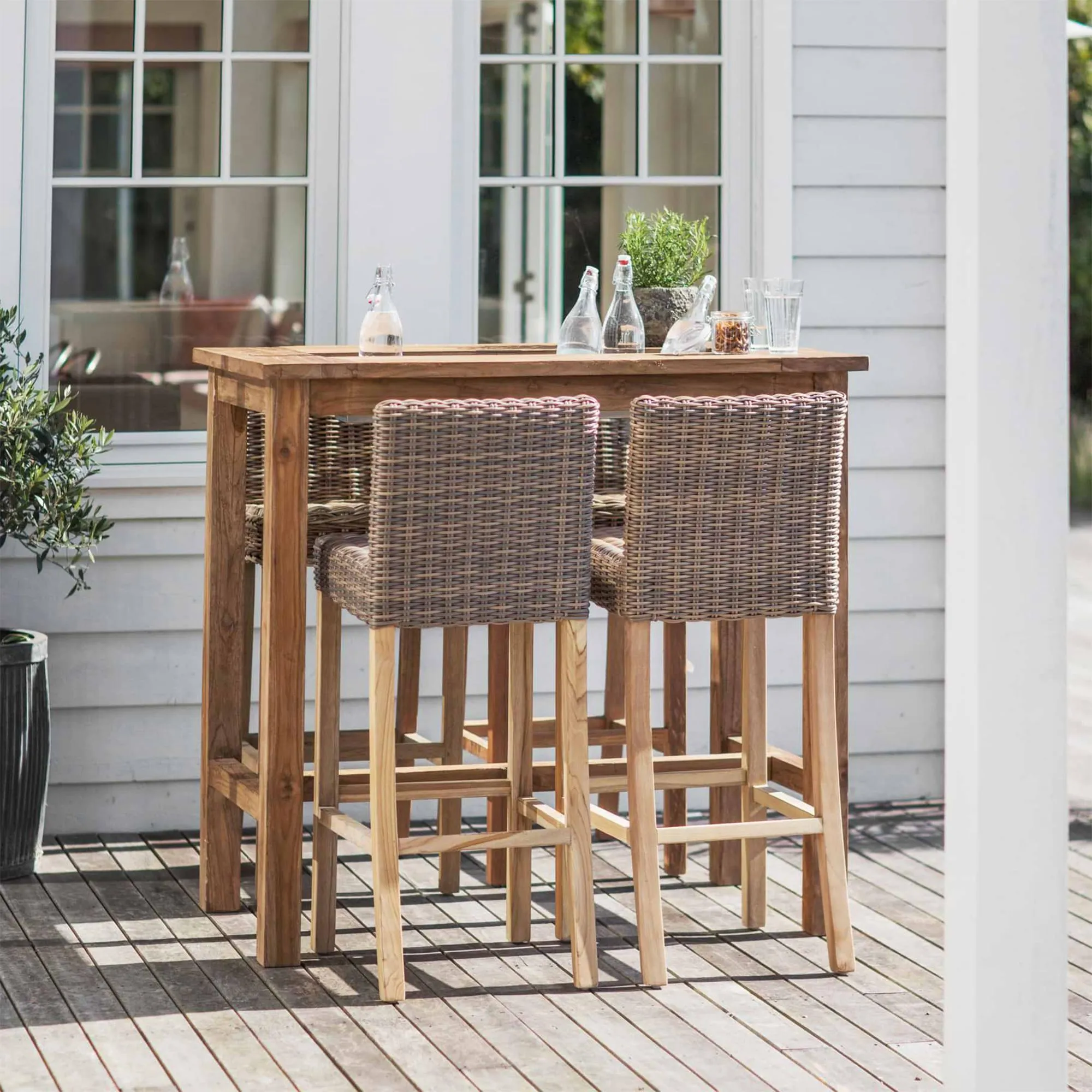 St Mawes 120cm Outdoor Bar Table with Trough - Natural, Teak