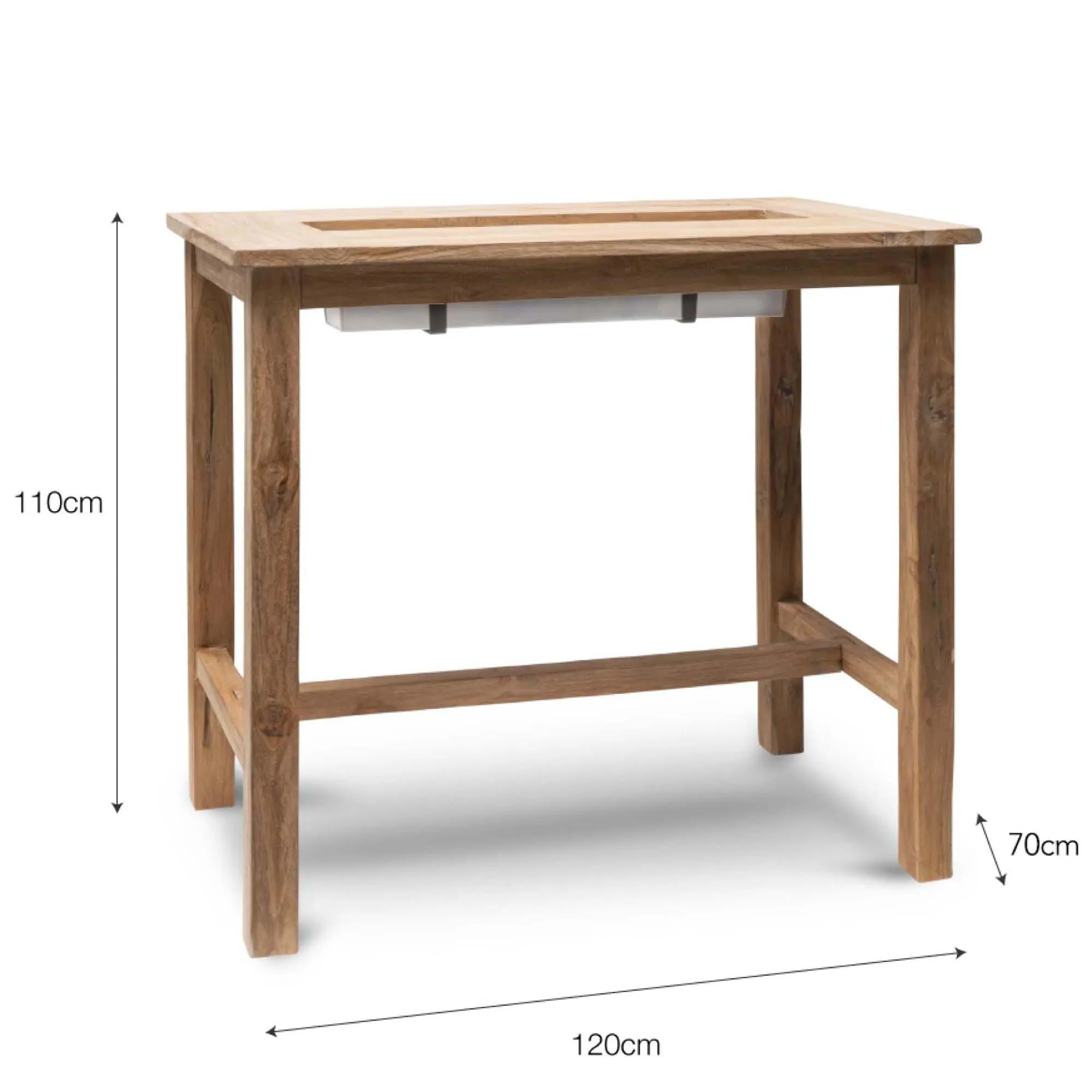 St Mawes 120cm Outdoor Bar Table with Trough - Natural, Teak