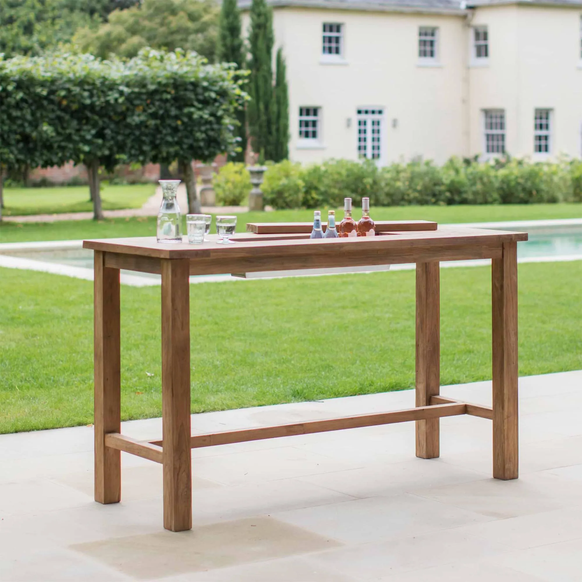 St Mawes 180cm Outdoor Bar Table with Trough - Natural, Teak