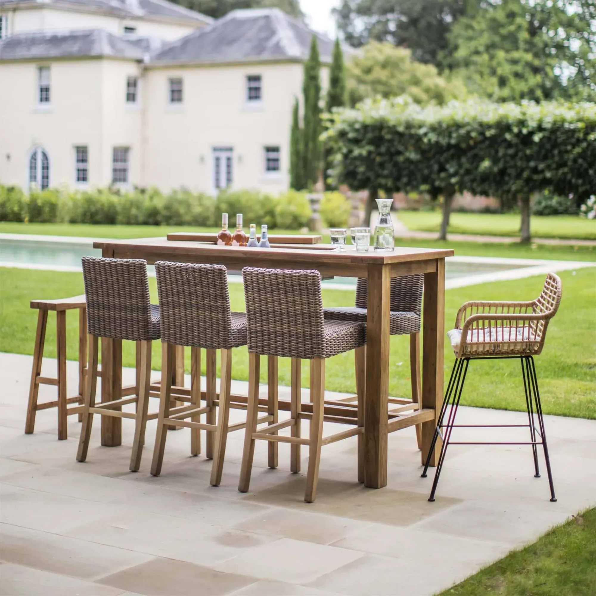 St Mawes 180cm Outdoor Bar Table with Trough - Natural, Teak