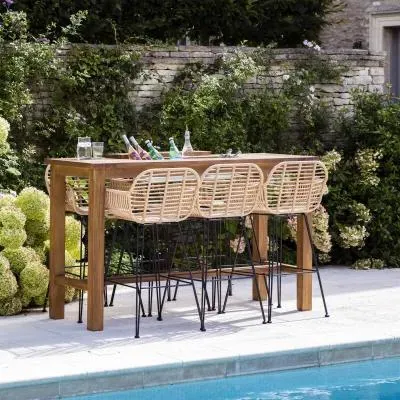 St Mawes 180cm Outdoor Bar Table with Trough - Natural, Teak
