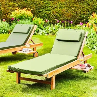 Winchcombe Outdoor Teak Sun Lounger with Cushion - Green