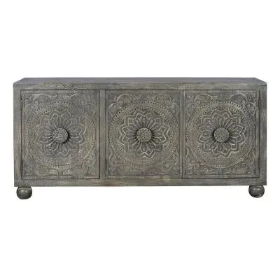 3 Door Large Sideboard - Spanish Grey, Carved Mango Wood image