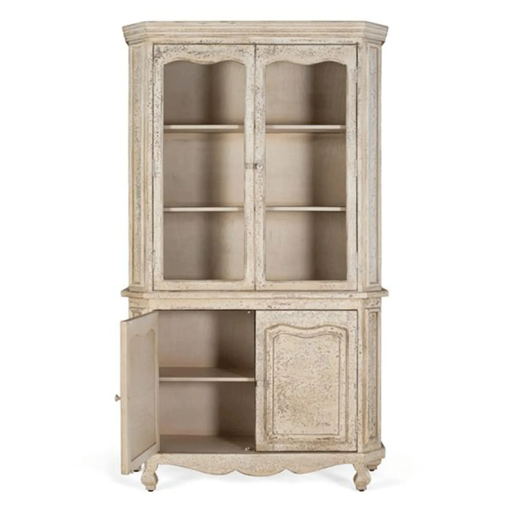 Adley 4 Door Display Cabinet - Beige, Mango Wood