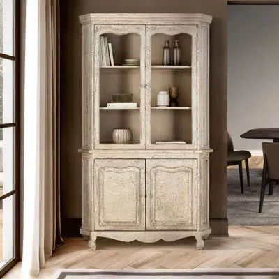 Adley 4 Door Display Cabinet - Beige, Mango Wood