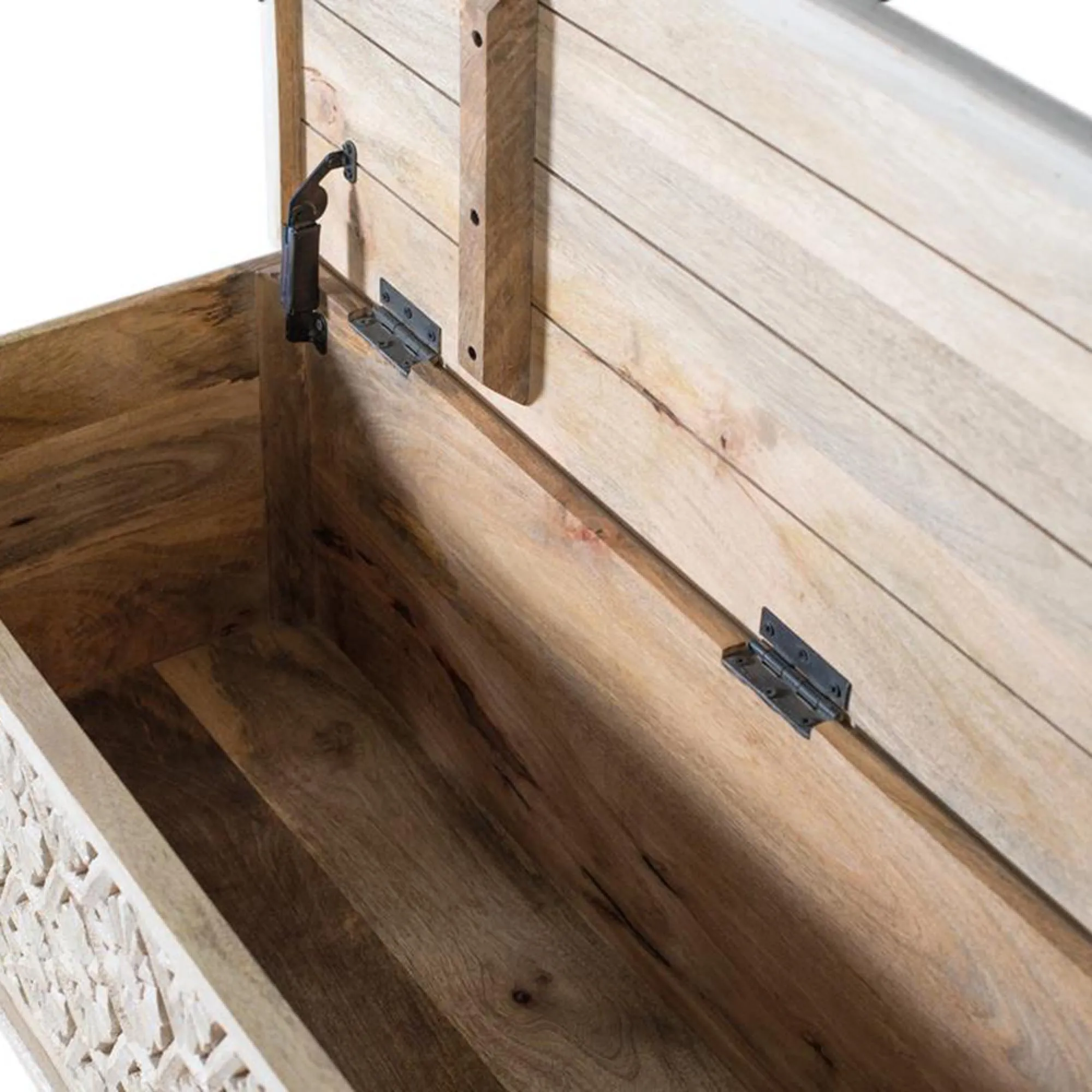 Amagmach Carved Storage Trunk - White, Mango Wood