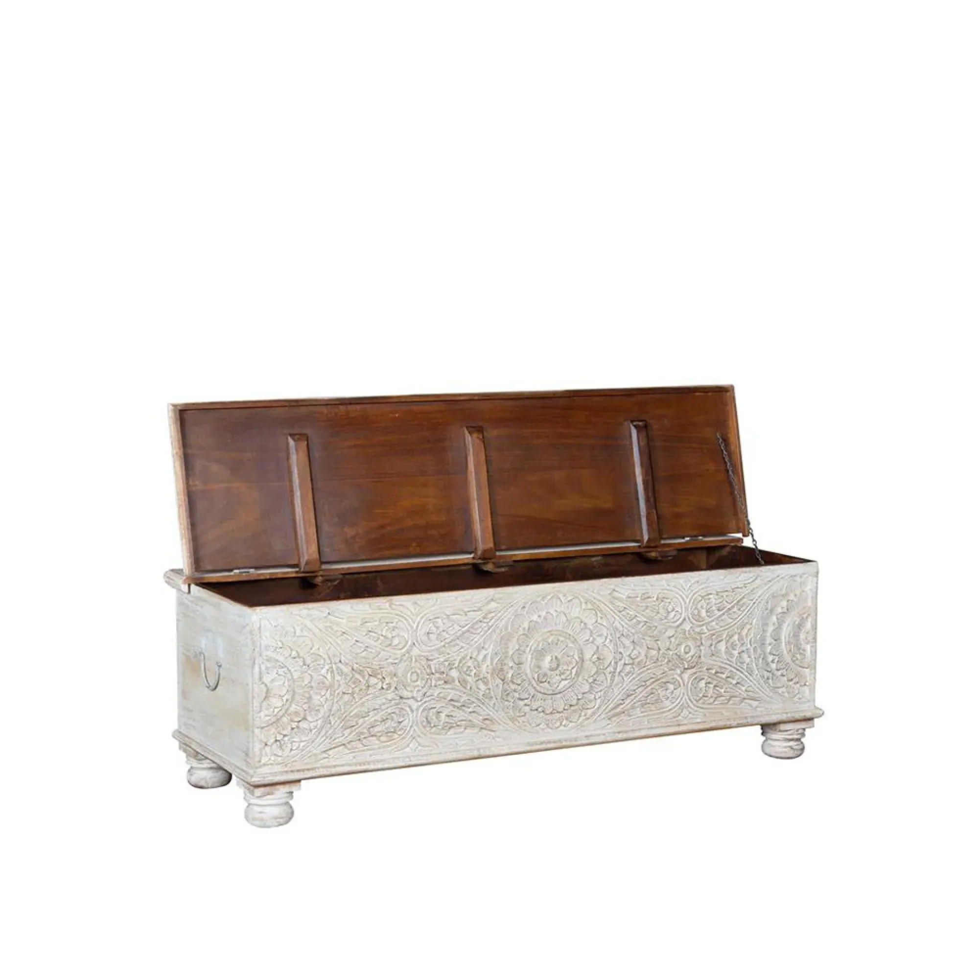 Amagmach Carved Storage Trunk - White, Mango Wood