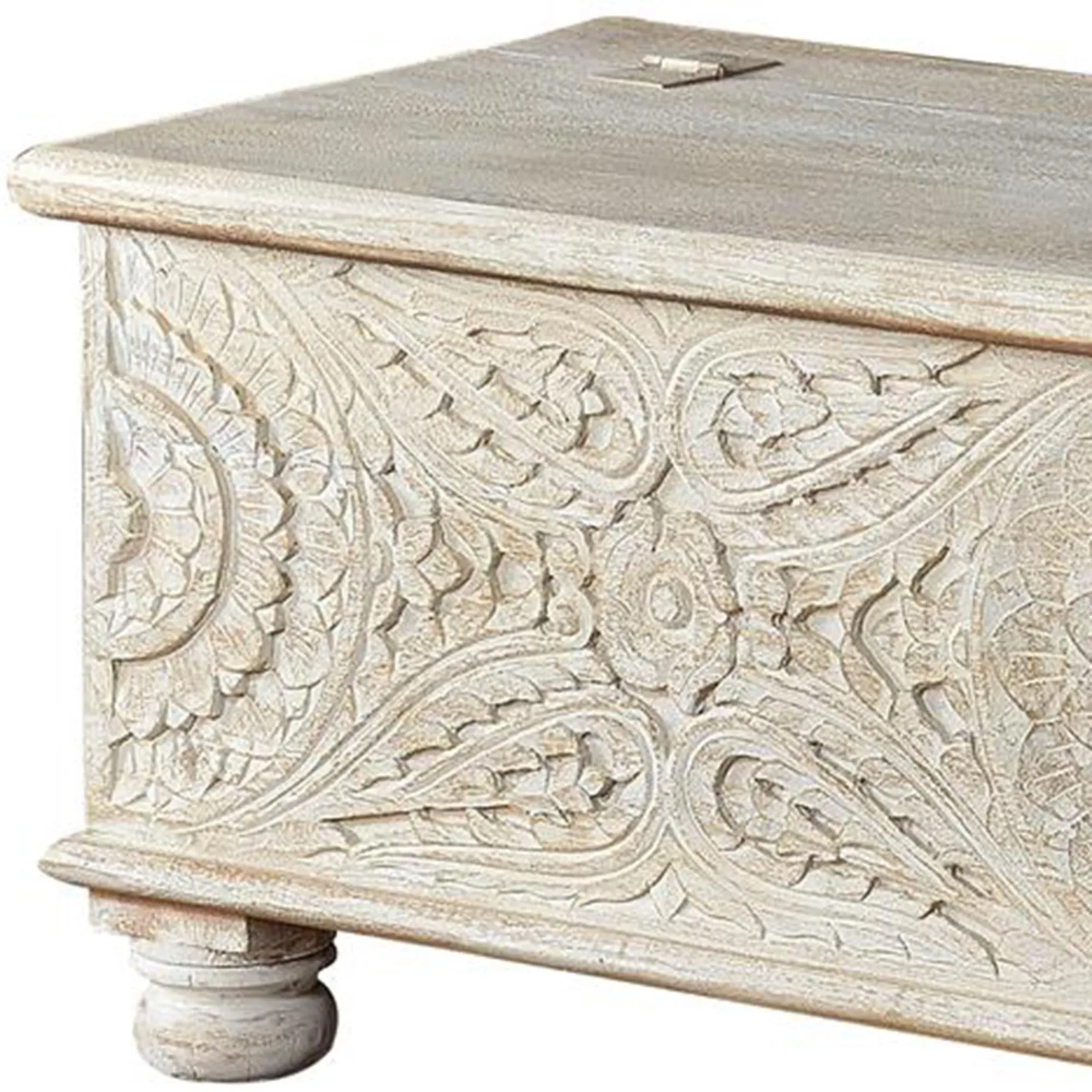 Amagmach Carved Storage Trunk - White, Mango Wood