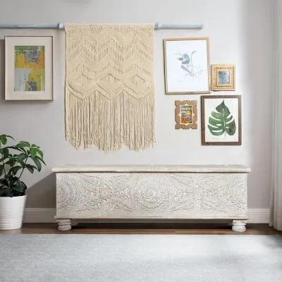Amagmach Carved Storage Trunk - White, Mango Wood image