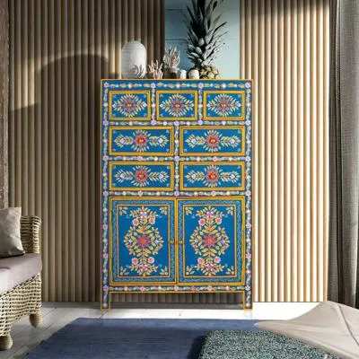 Ancona 2 Door Medium Highboard - Blue, Mango Wood image
