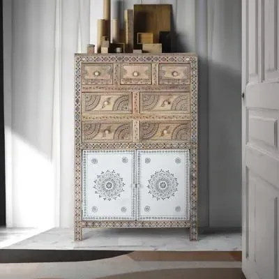 Ancona 2 Door Medium Highboard - Natural, Mango Wood