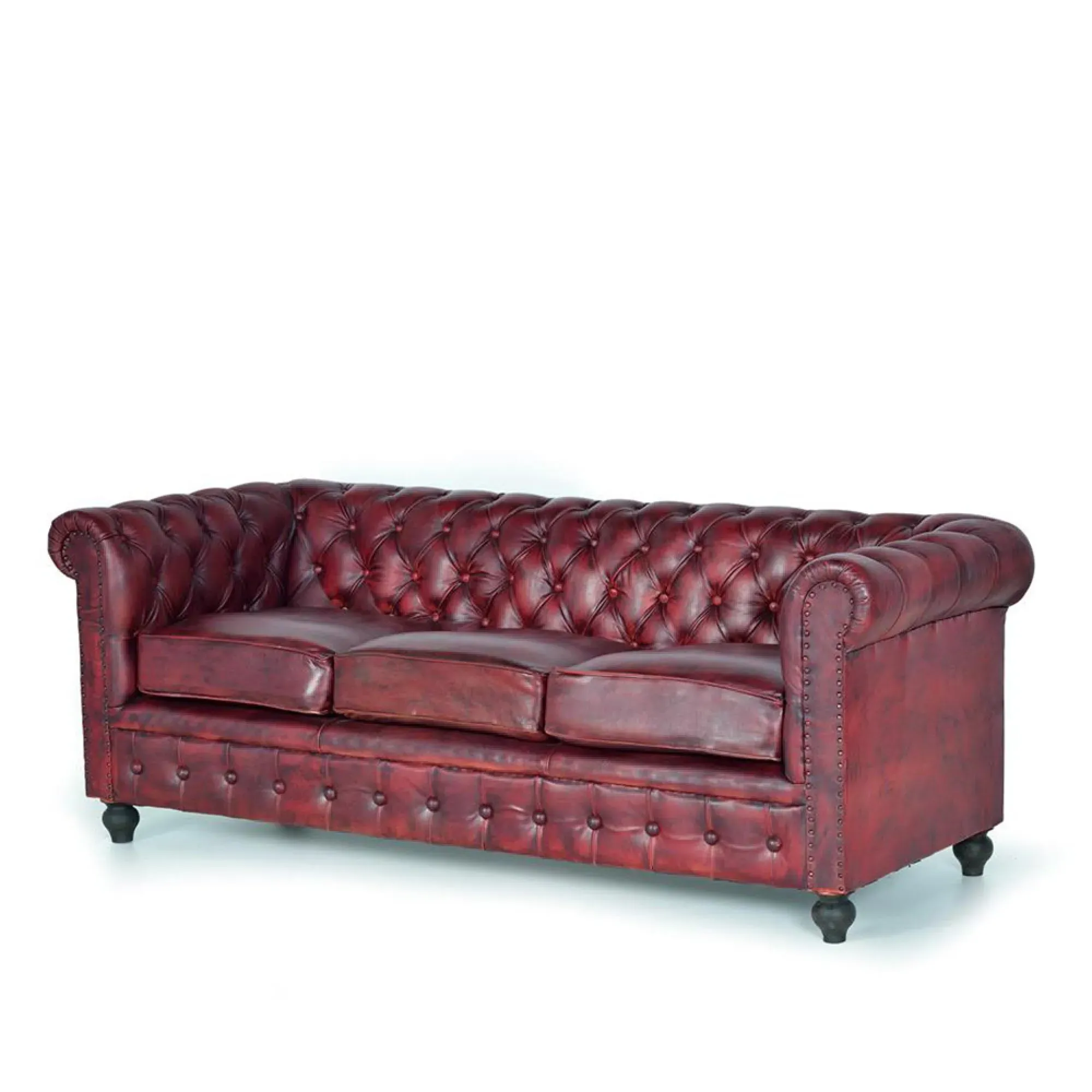 Angwin 3-Seater Chester Sofa - Brown, Leather