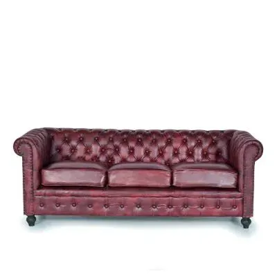 Angwin 3-Seater Chester Sofa - Brown, Leather