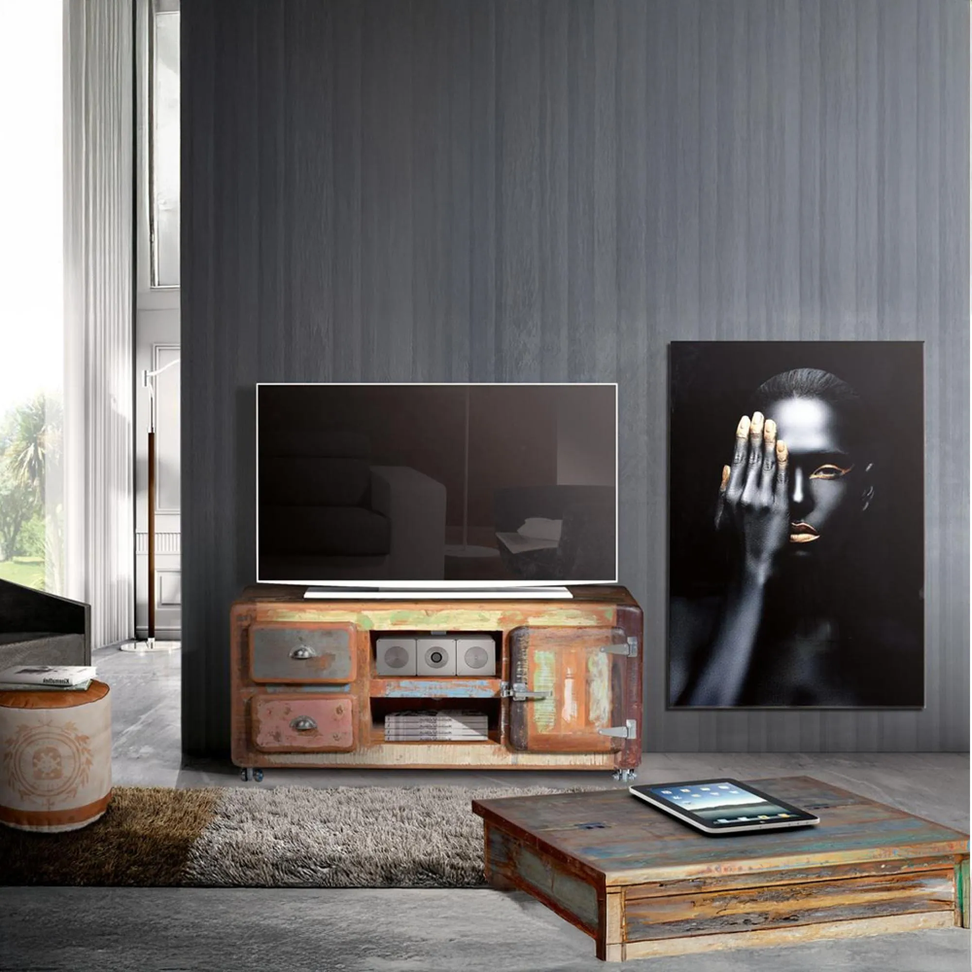 Antelope Recycled Wood Storage Cart TV Unit