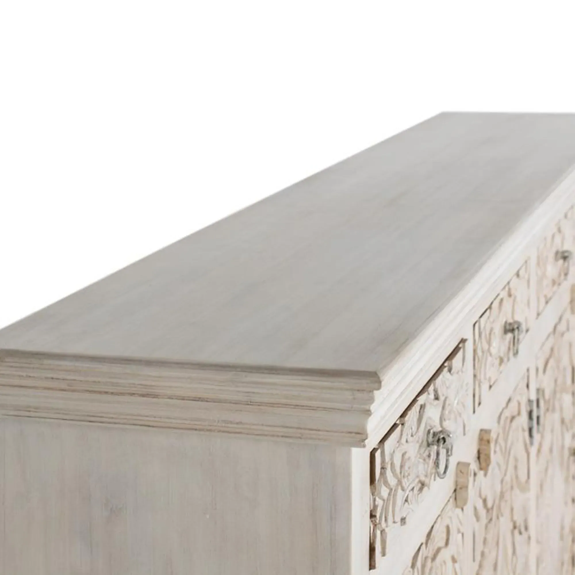 Arcova Carved 4 Door Sideboard - Antique White, Mango Wood