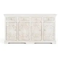 Arcova Carved 4 Door Sideboard - Antique White, Mango Wood