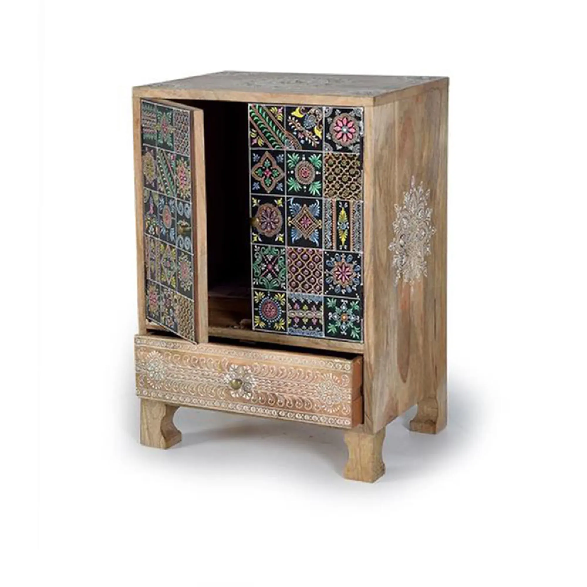 Auxiliary 2 Door Bedside Cabinet - Natural, Mango Wood