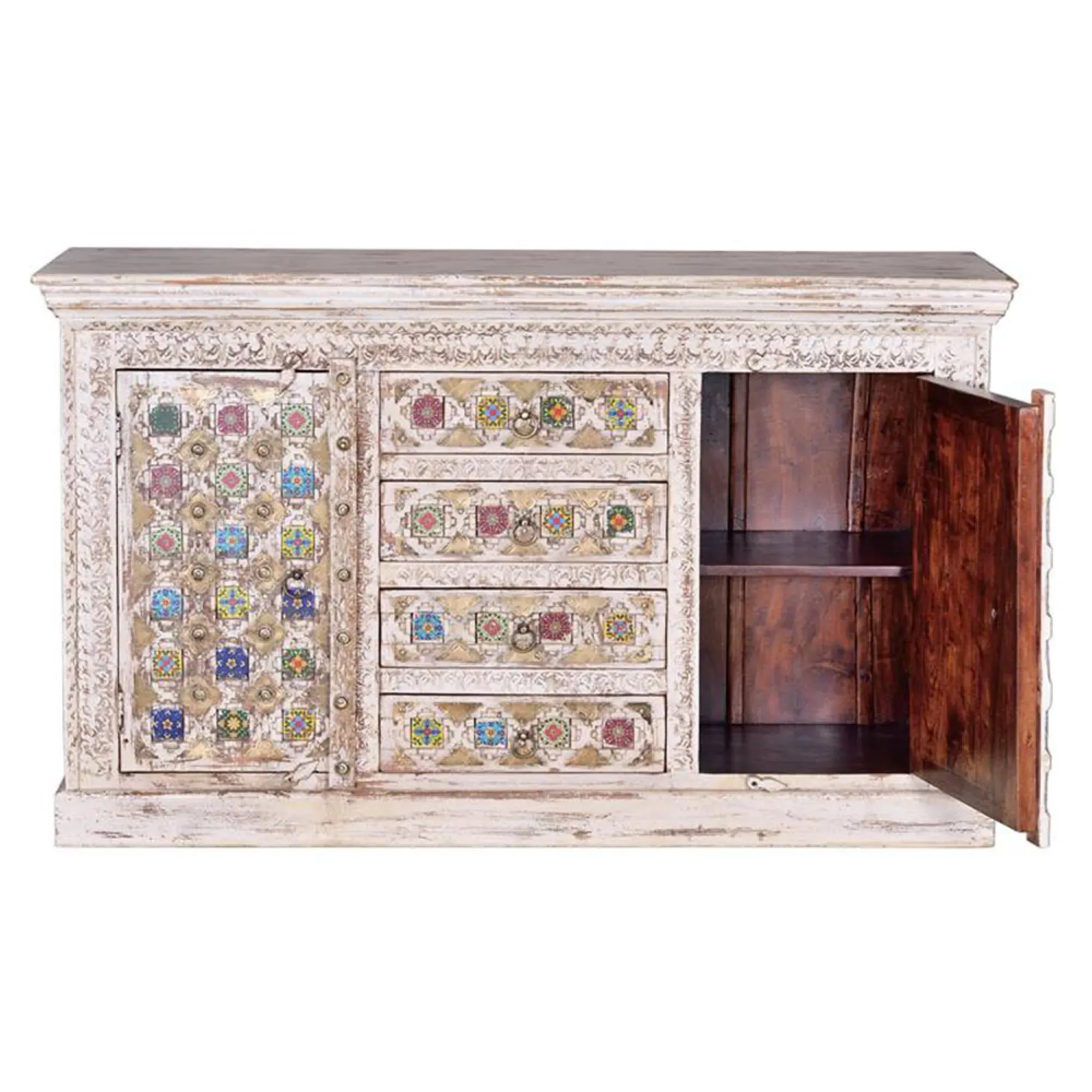 Awendaw 2 Door Medium Sideboard - White Washed, Mango Wood