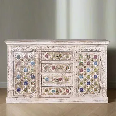 Awendaw 2 Door Medium Sideboard - White Washed, Mango Wood