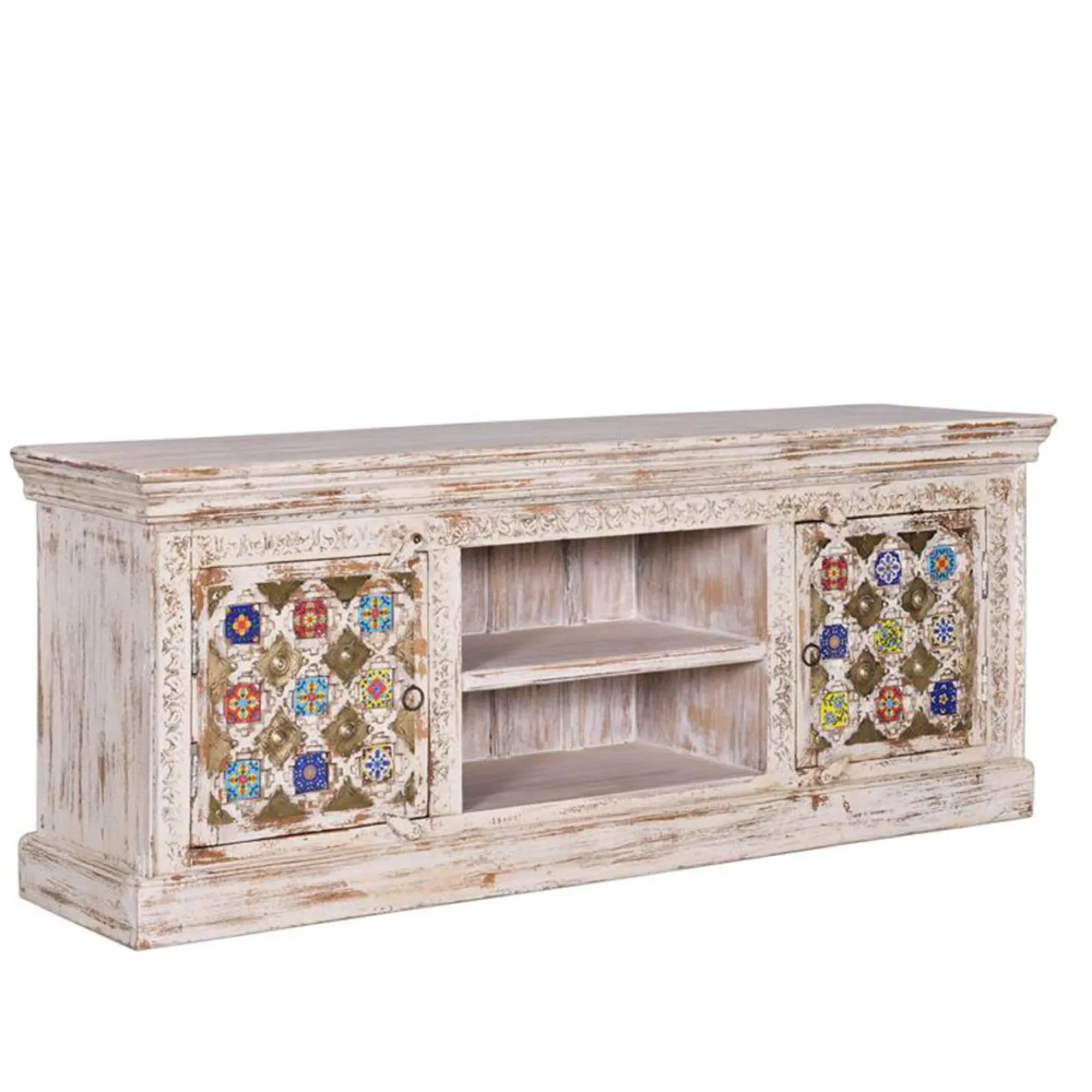 Awendaw 2 Door TV Unit - White Washed, Mango Wood