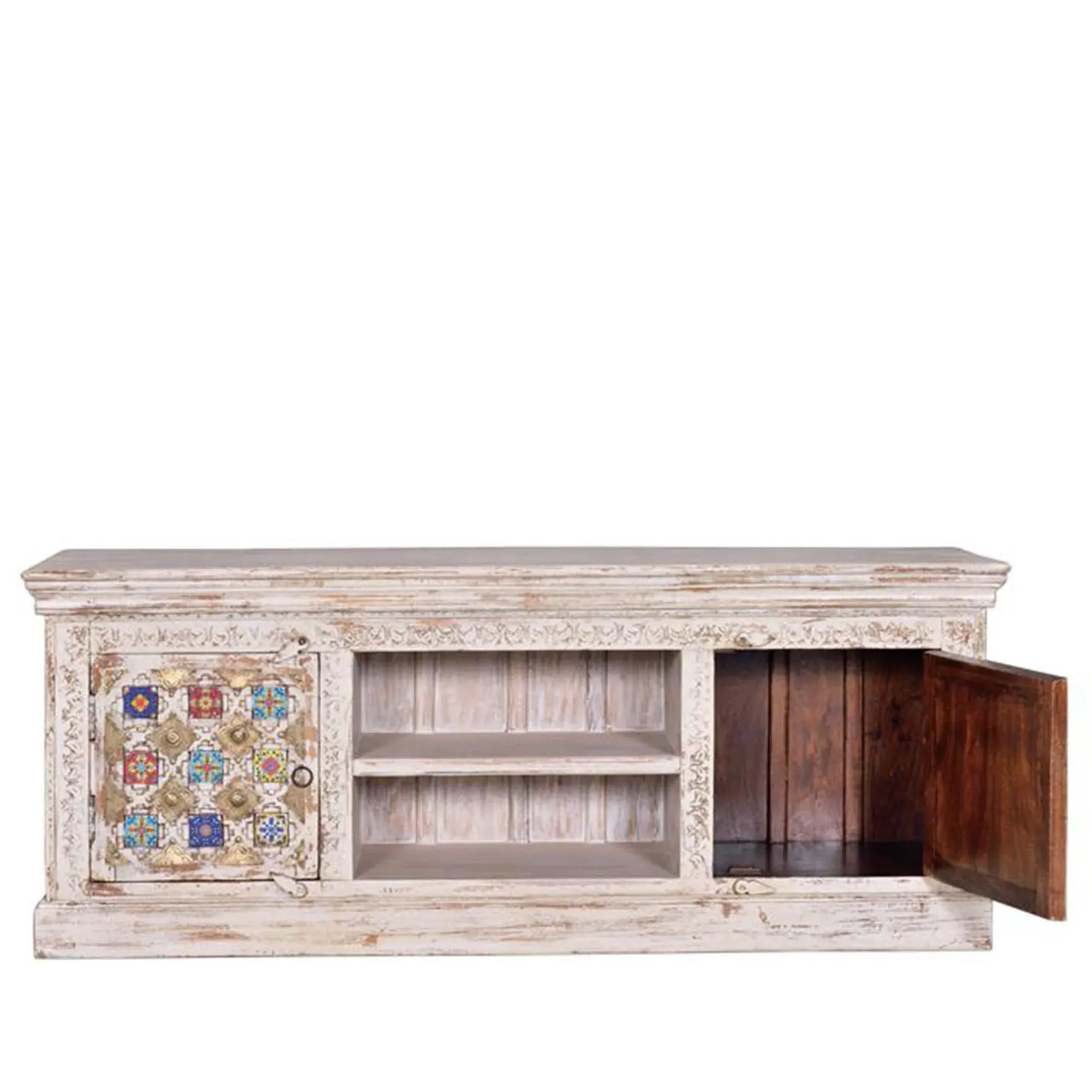 Awendaw 2 Door TV Unit - White Washed, Mango Wood