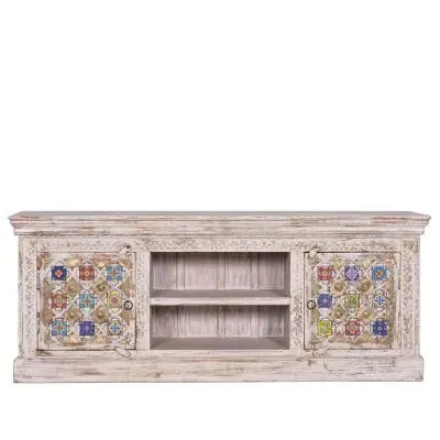 Awendaw 2 Door TV Unit - White Washed, Mango Wood
