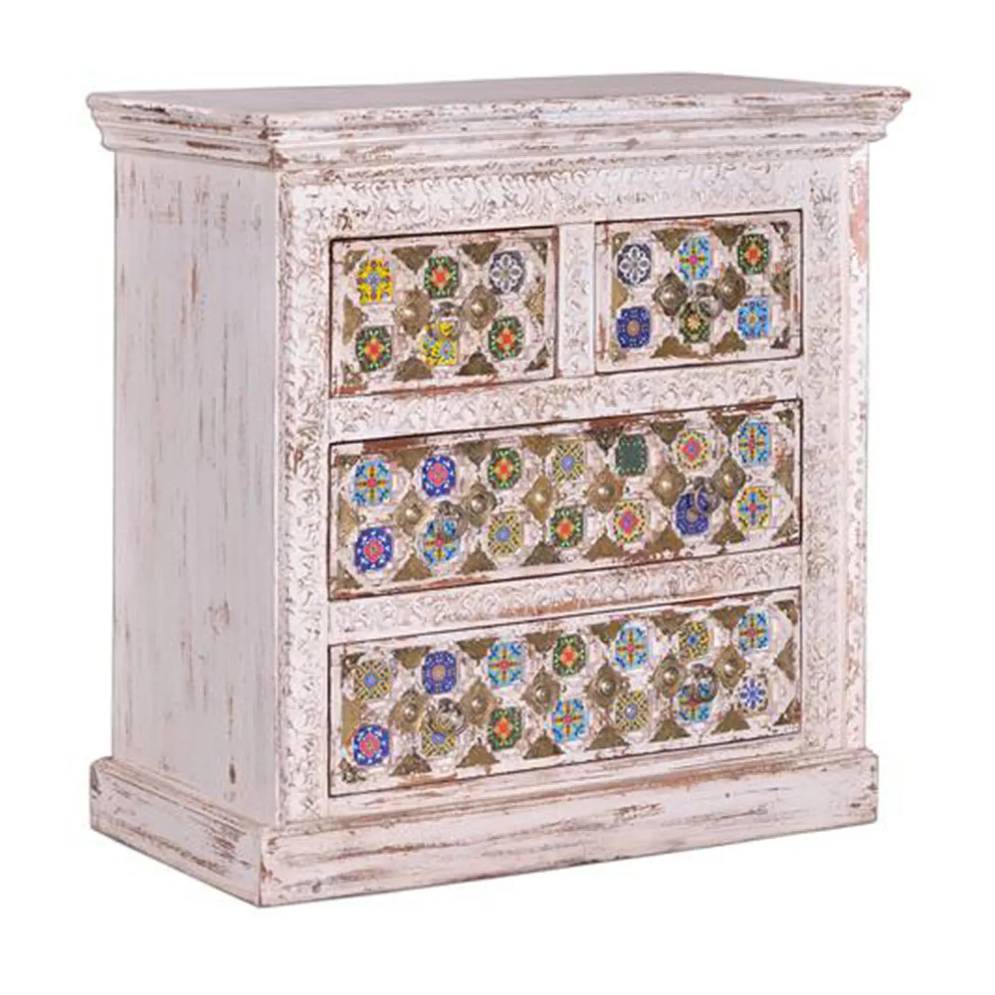 Awendaw 2+2 Drawer Chest - White Washed, Mango Wood