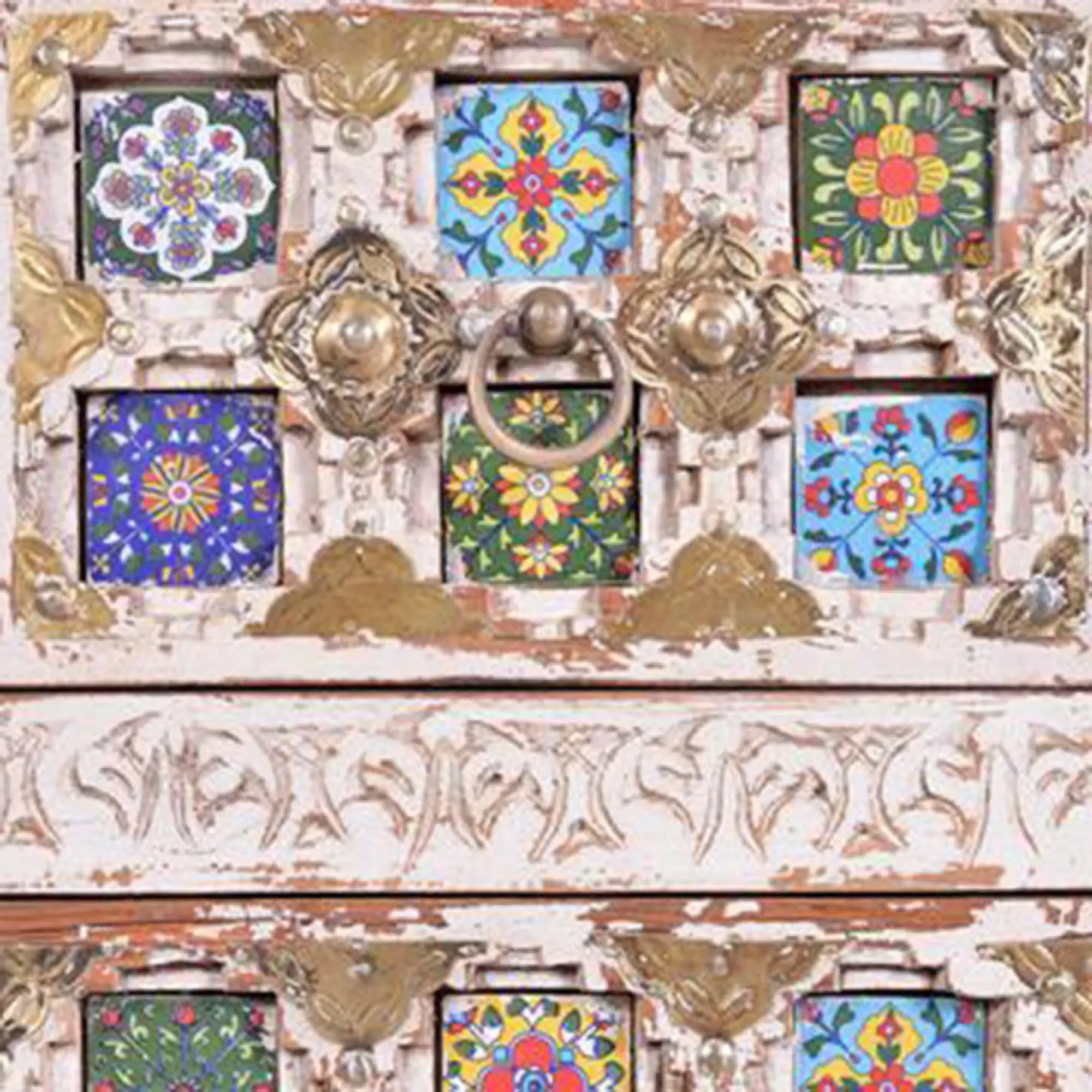 Awendaw 2+2 Drawer Chest - White Washed, Mango Wood