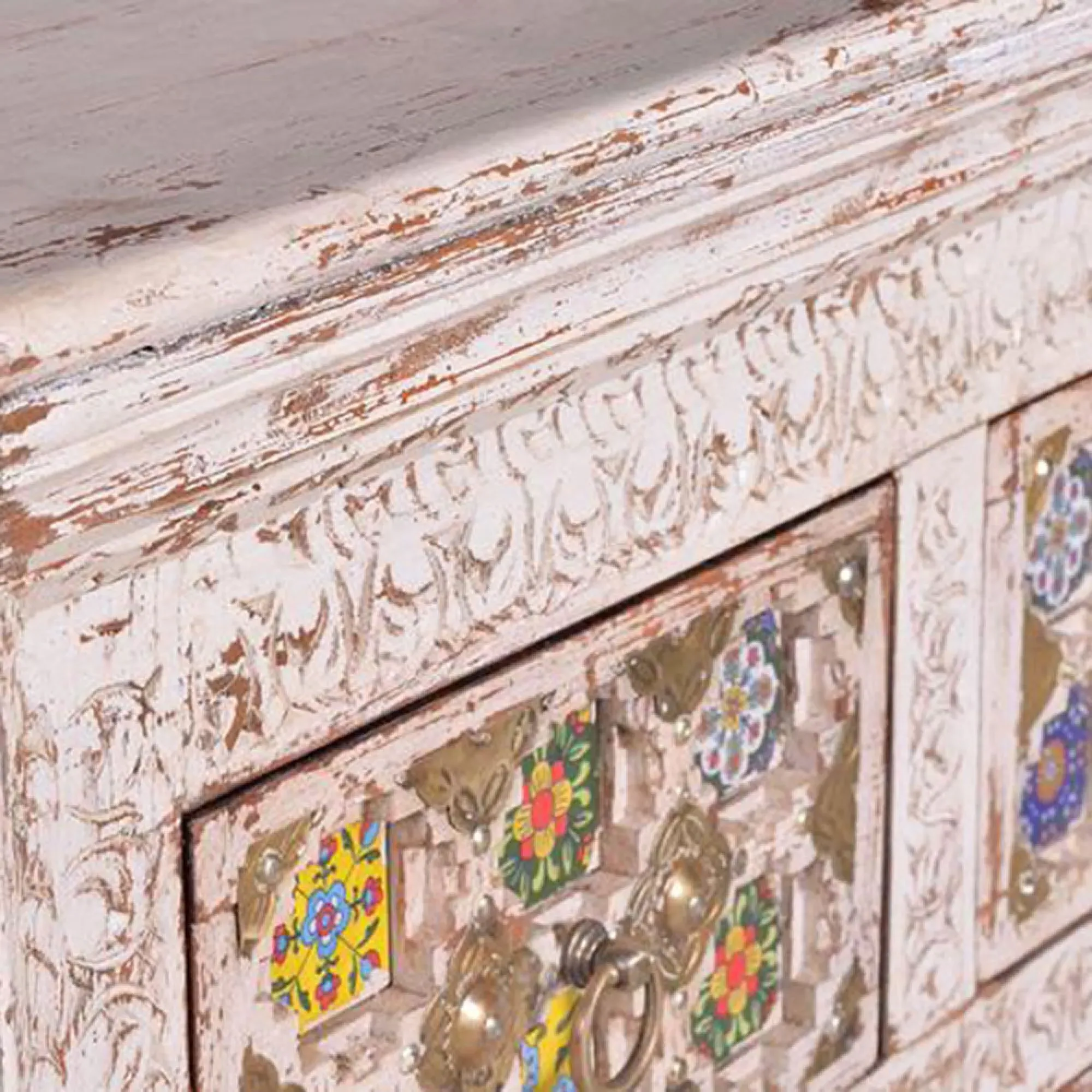 Awendaw 2+2 Drawer Chest - White Washed, Mango Wood
