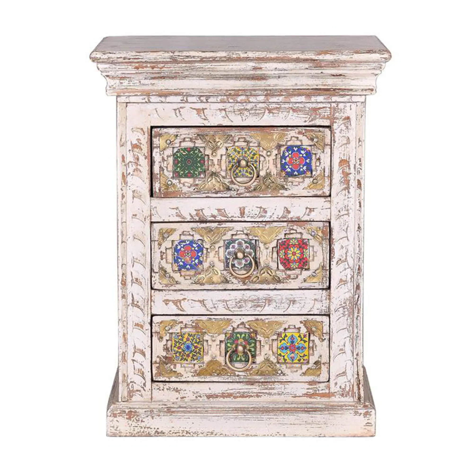 Awendaw 3 Drawer Bedside Cabinet - White Washed, Mango Wood