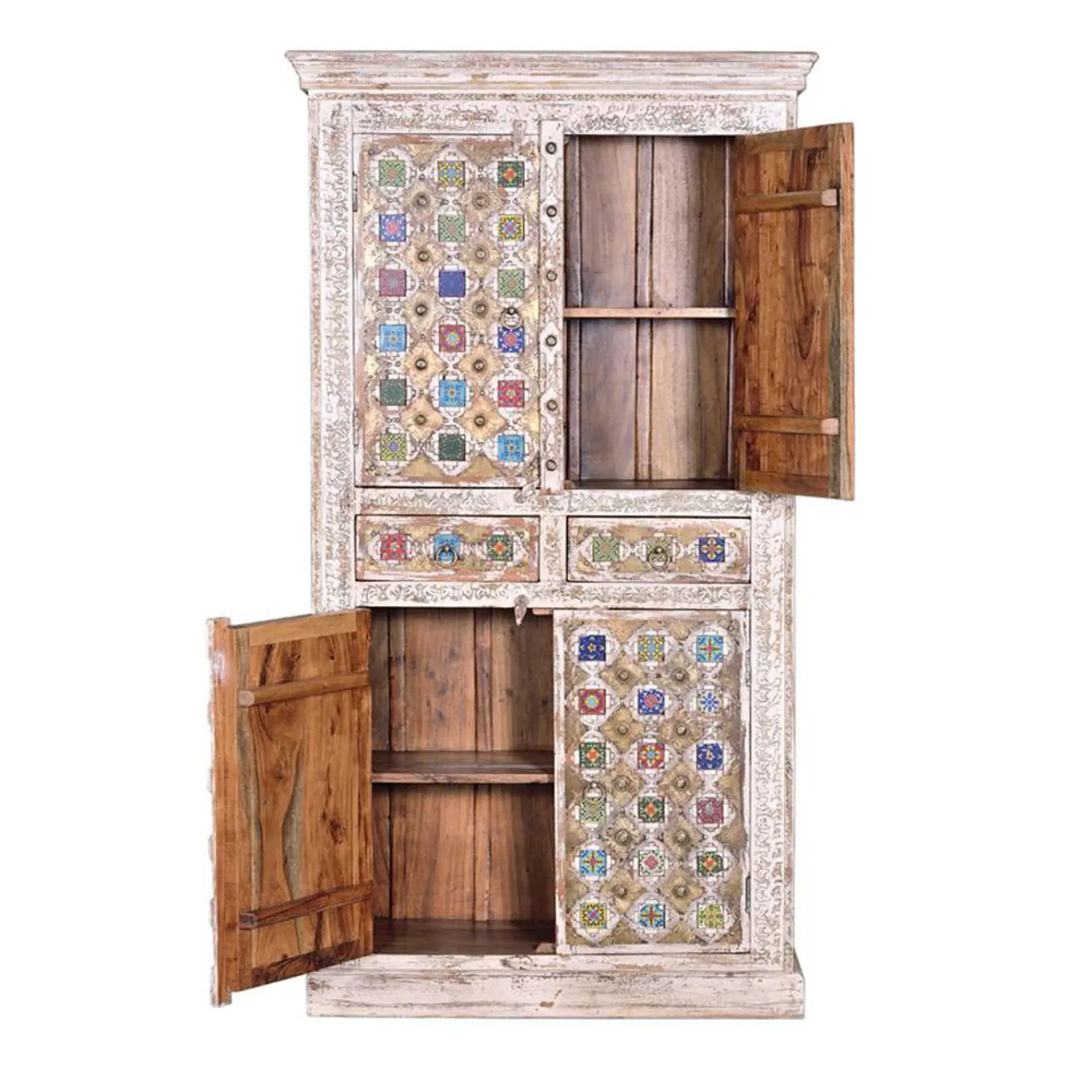 Awendaw 4 Door Hall Cabinet - White Washed, Mango Wood