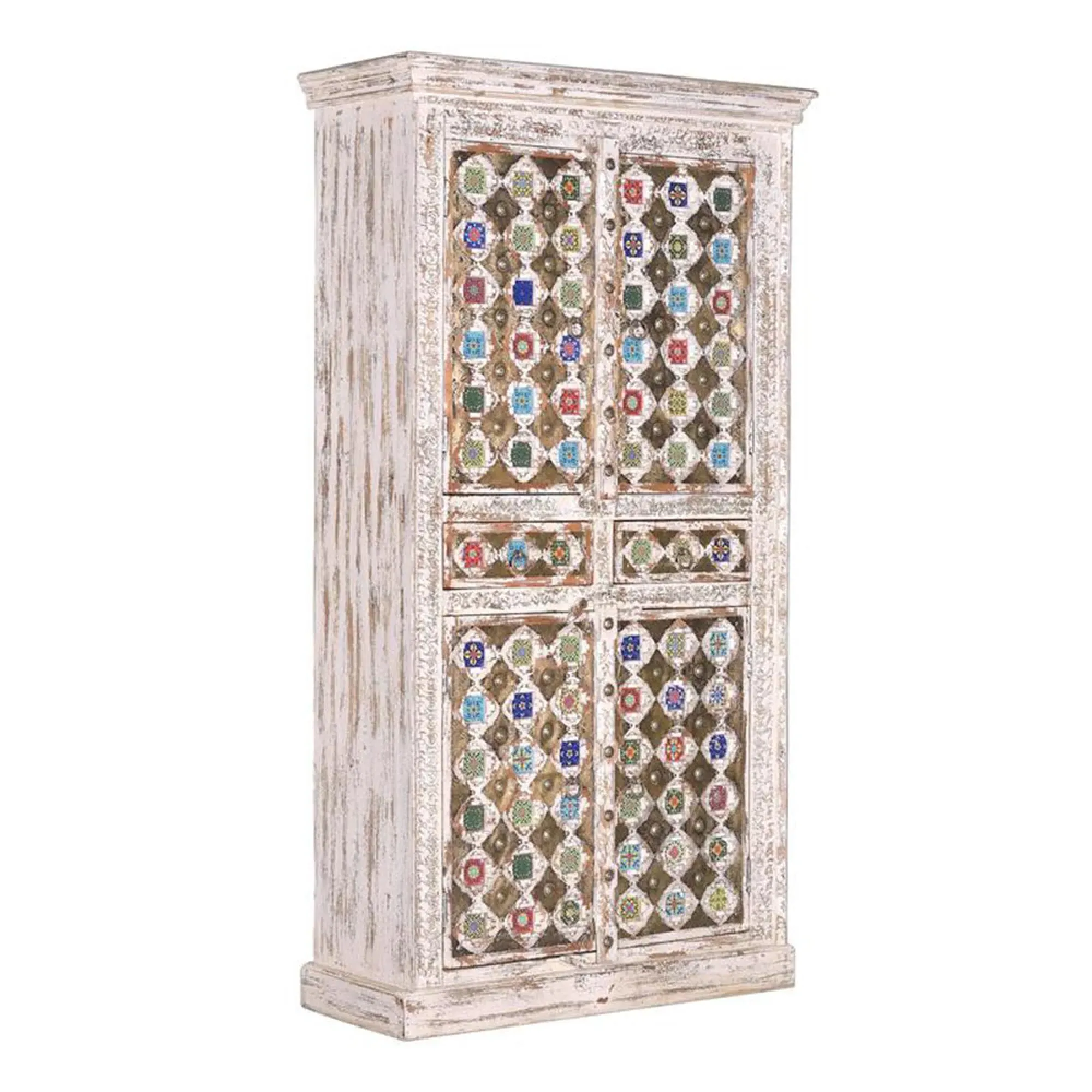 Awendaw 4 Door Hall Cabinet - White Washed, Mango Wood