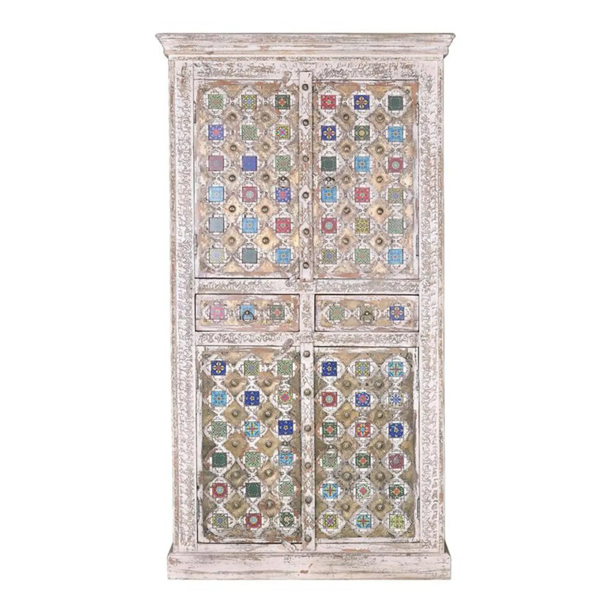 Awendaw 4 Door Hall Cabinet - White Washed, Mango Wood