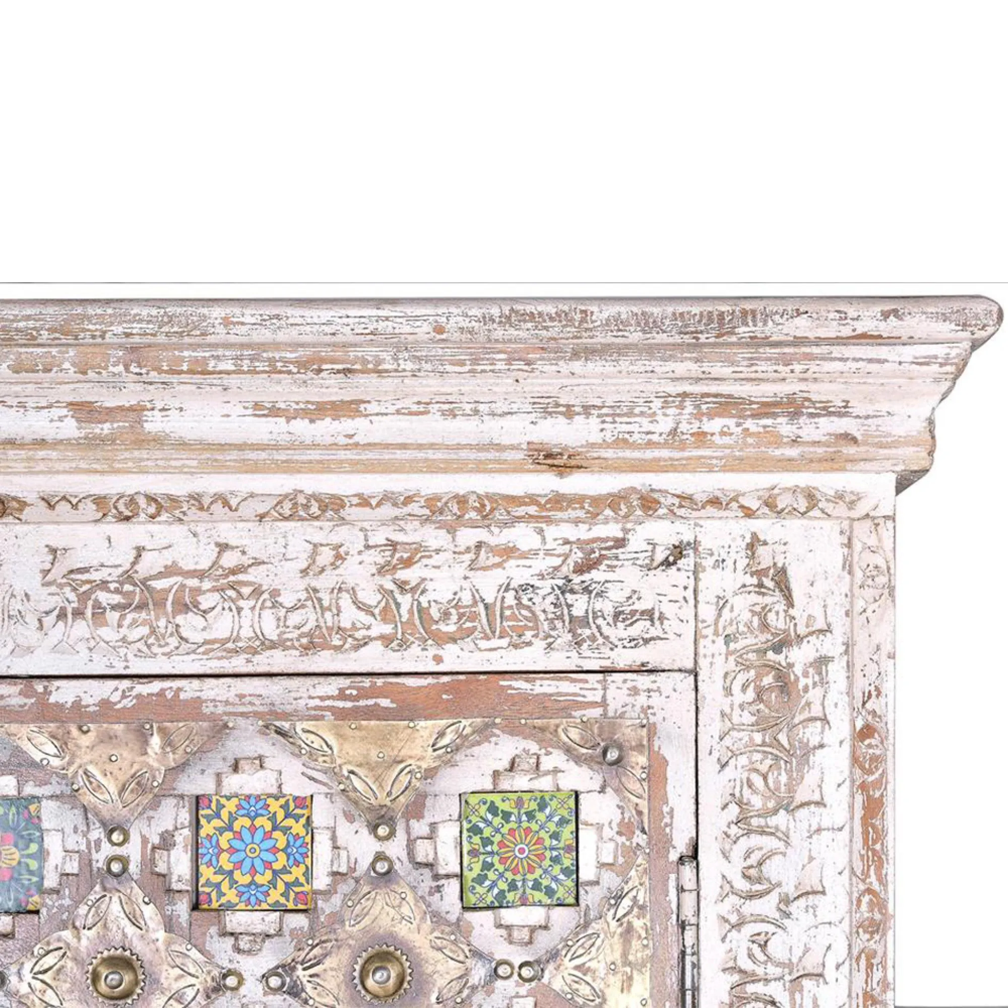 Awendaw 4 Door Hall Cabinet - White Washed, Mango Wood