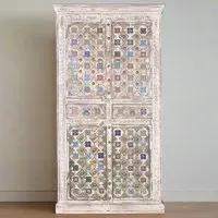 Awendaw 4 Door Hall Cabinet - White Washed, Mango Wood