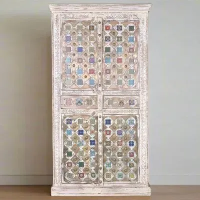 Awendaw 4 Door Hall Cabinet - White Washed, Mango Wood