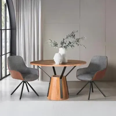 Bologna 4-Seater Round Pedestal Dining Table - Natural, Mango Wood
