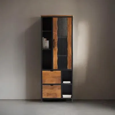 Brescia 1 Door Display Cabinet - Natural, Mango Wood