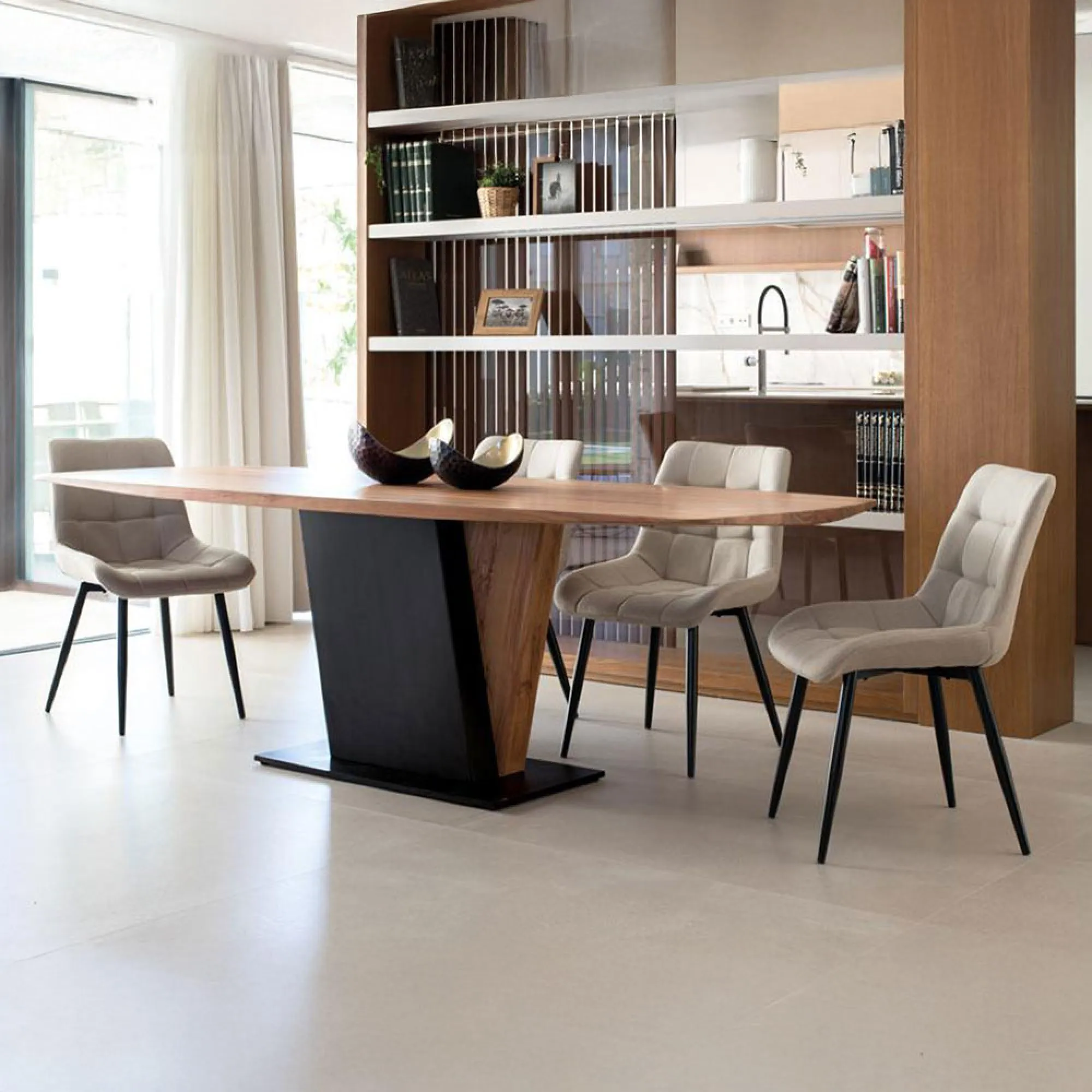 Brescia 6 Seater Pedestal Dining Table - Natural, Acacia Wood