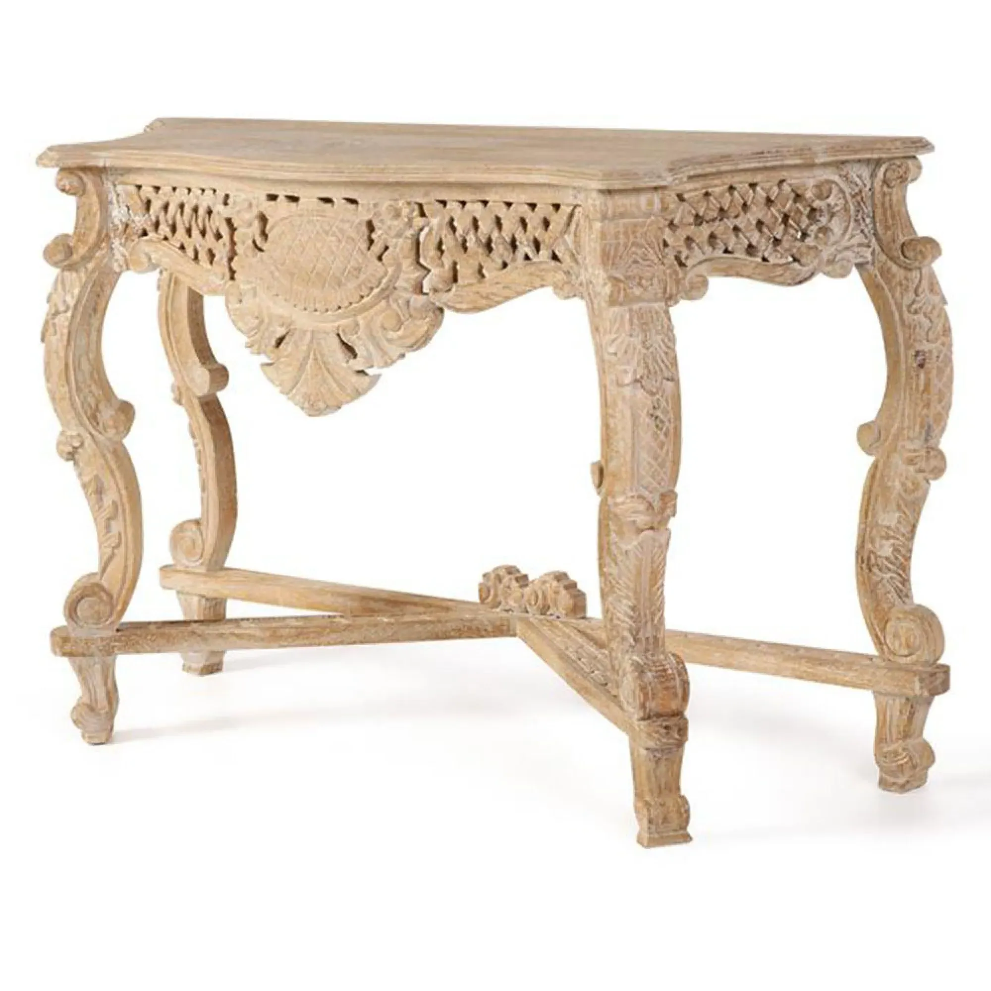 Cagliari Carved Console Table - Aged White, Mango Wood