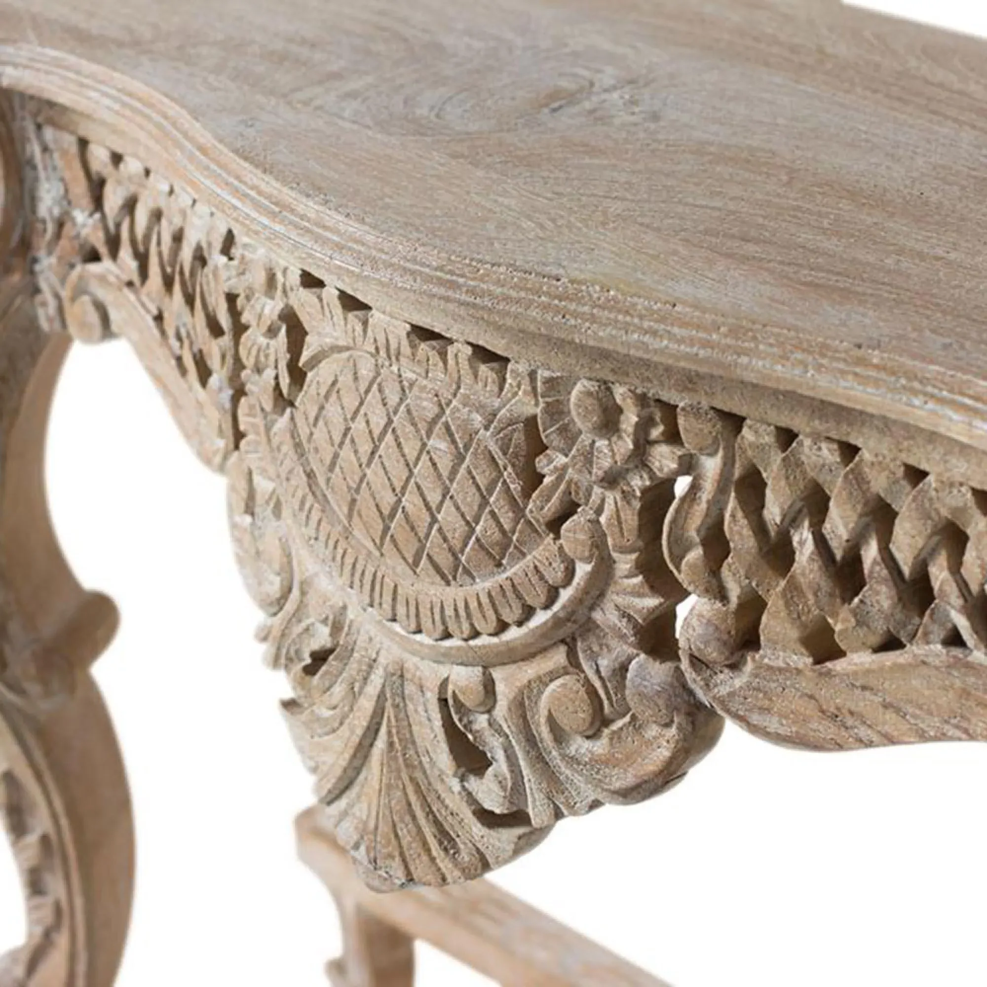 Cagliari Carved Console Table - Aged White, Mango Wood