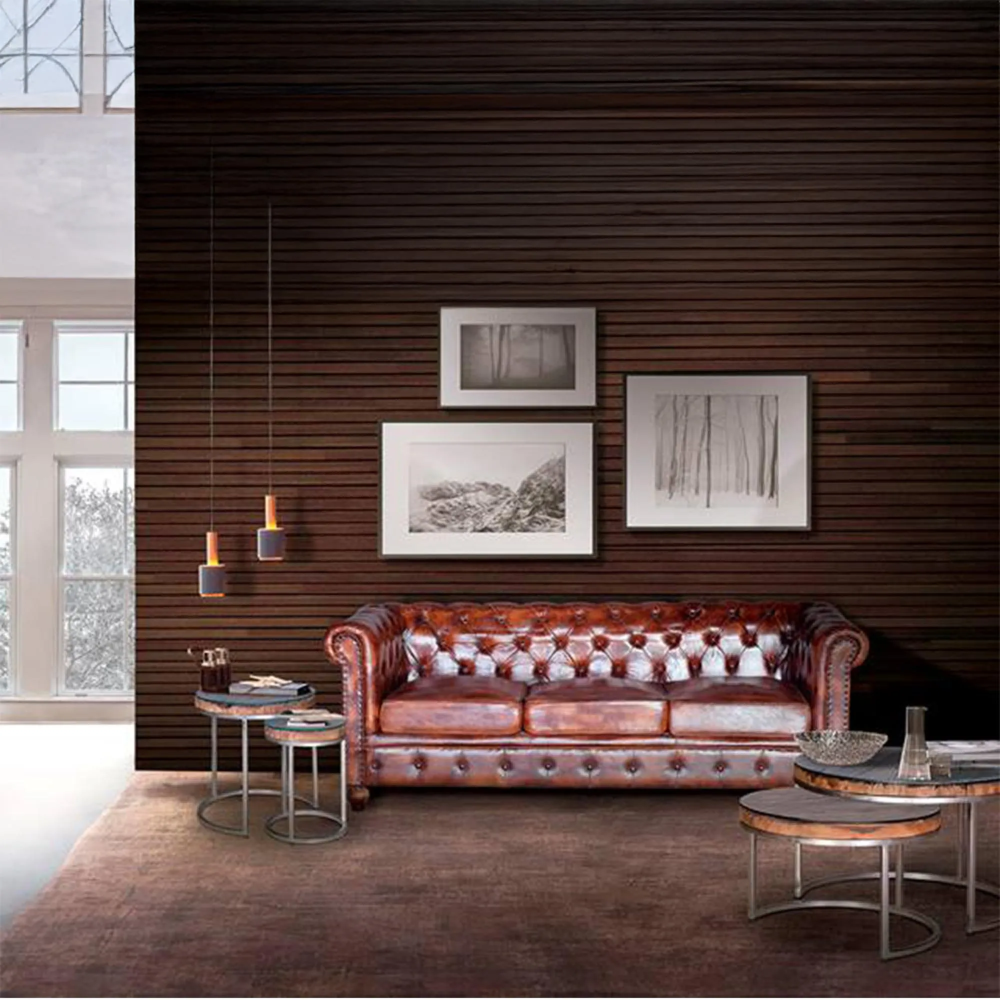 Calistoga 3-Seater Chester Sofa - Brown, Leather