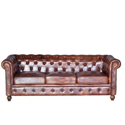 Calistoga 3-Seater Chester Sofa - Brown, Leather