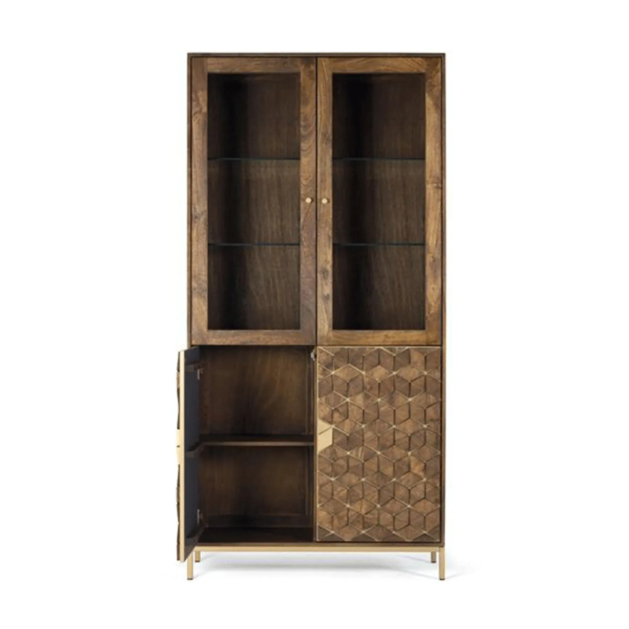 Caltan 4 Door Display Cabinet - Walnut, Mango Wood