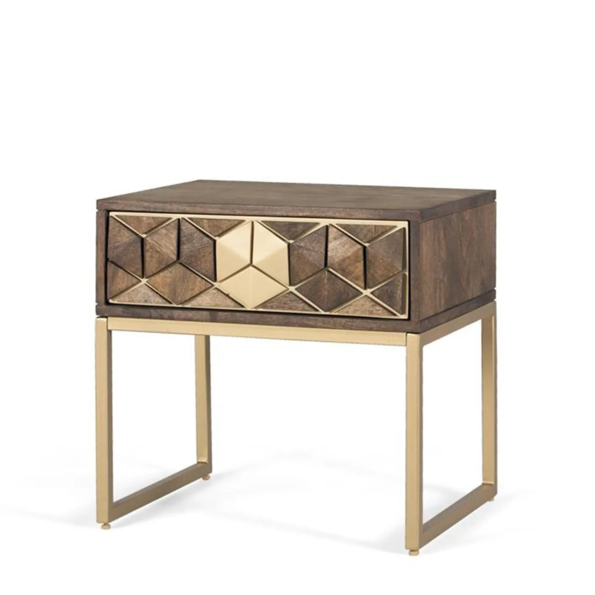 Caltan Geometric 1 Drawer Bedside Cabinet - Walnut, Mango Wood