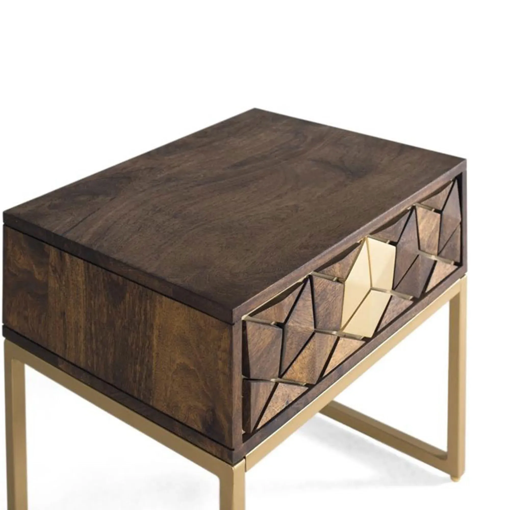 Caltan Geometric 1 Drawer Bedside Cabinet - Walnut, Mango Wood