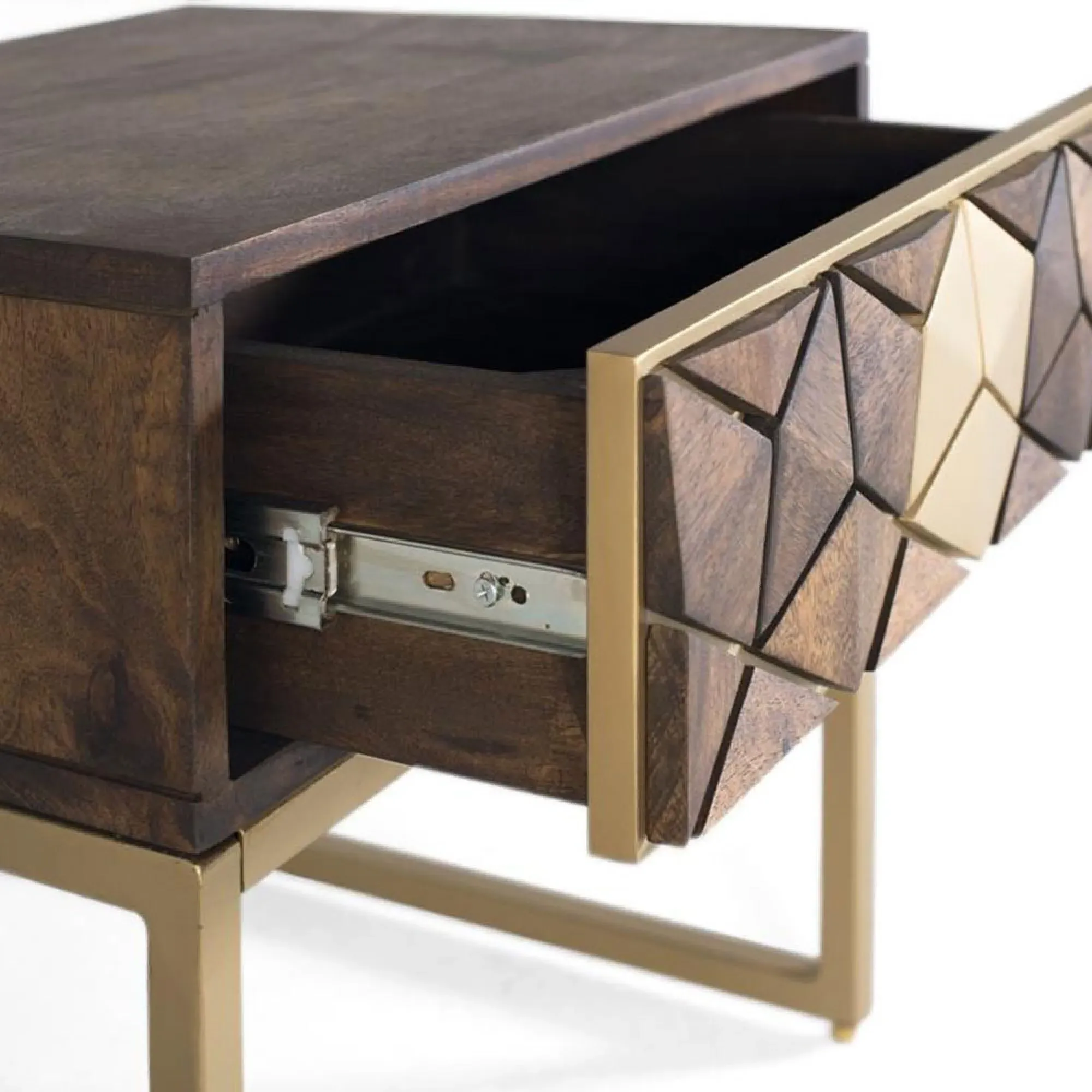 Caltan Geometric 1 Drawer Bedside Cabinet - Walnut, Mango Wood