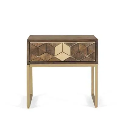 Caltan Geometric 1 Drawer Bedside Cabinet - Walnut, Mango Wood