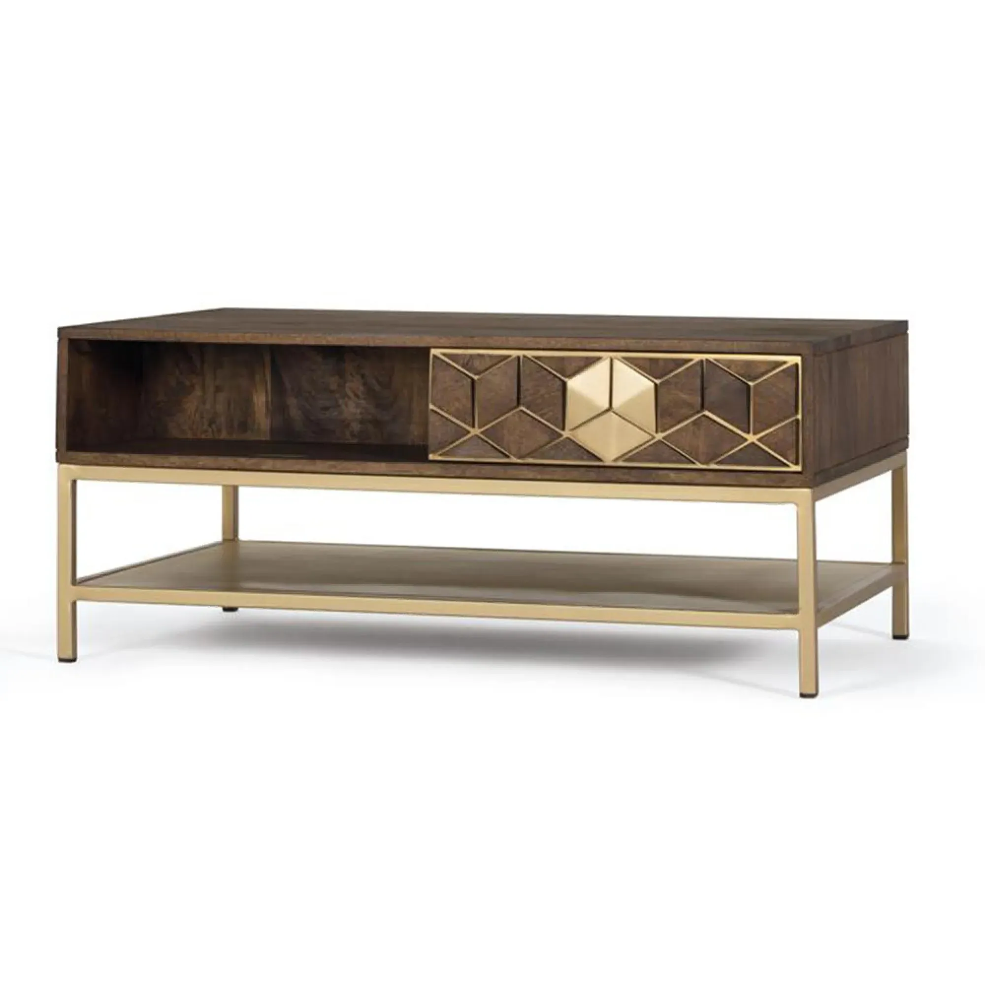 Caltan Geometric 1 Drawer Coffee Table - Walnut, Mango Wood