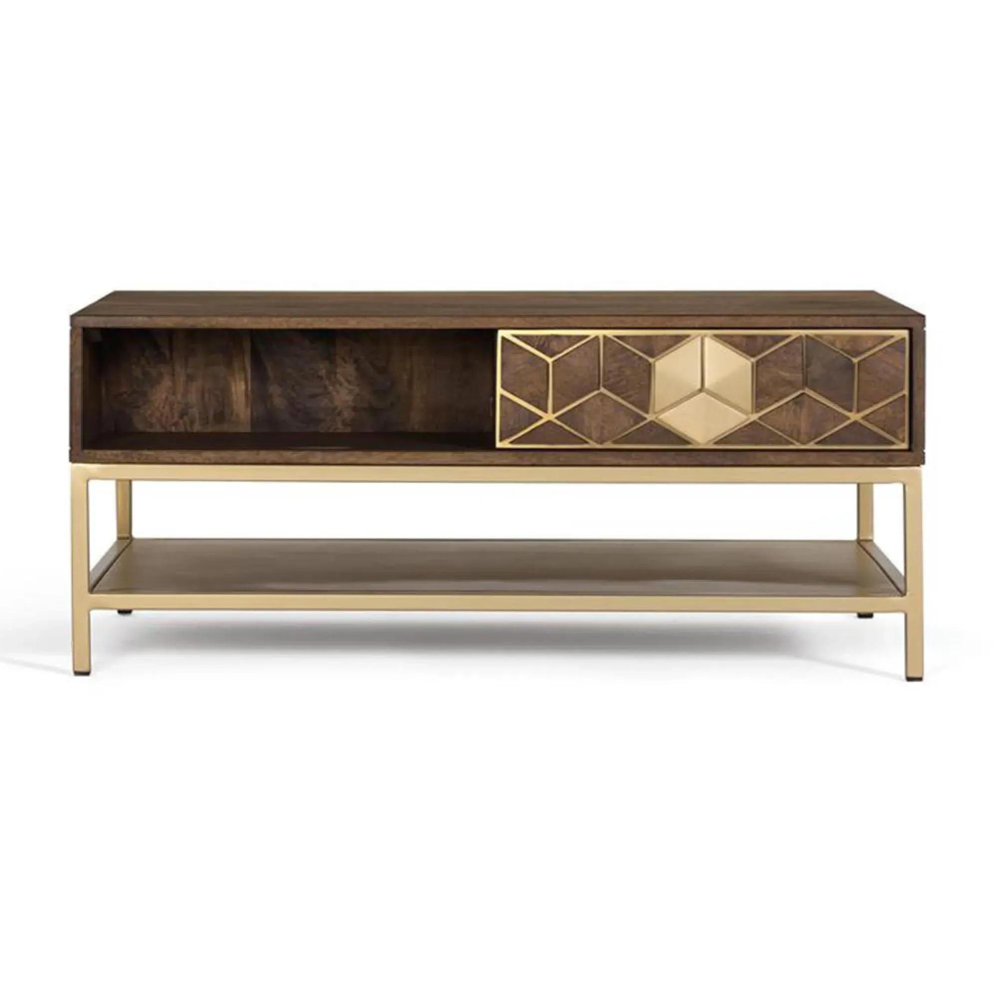 Caltan Geometric 1 Drawer Coffee Table - Walnut, Mango Wood